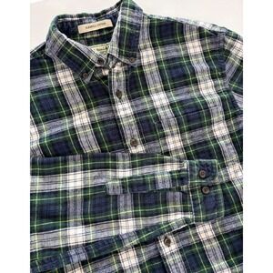 LL Bean Flannel Shirt Mens Small Slightly Fitted Green Navy Plaid 298167 Cotton